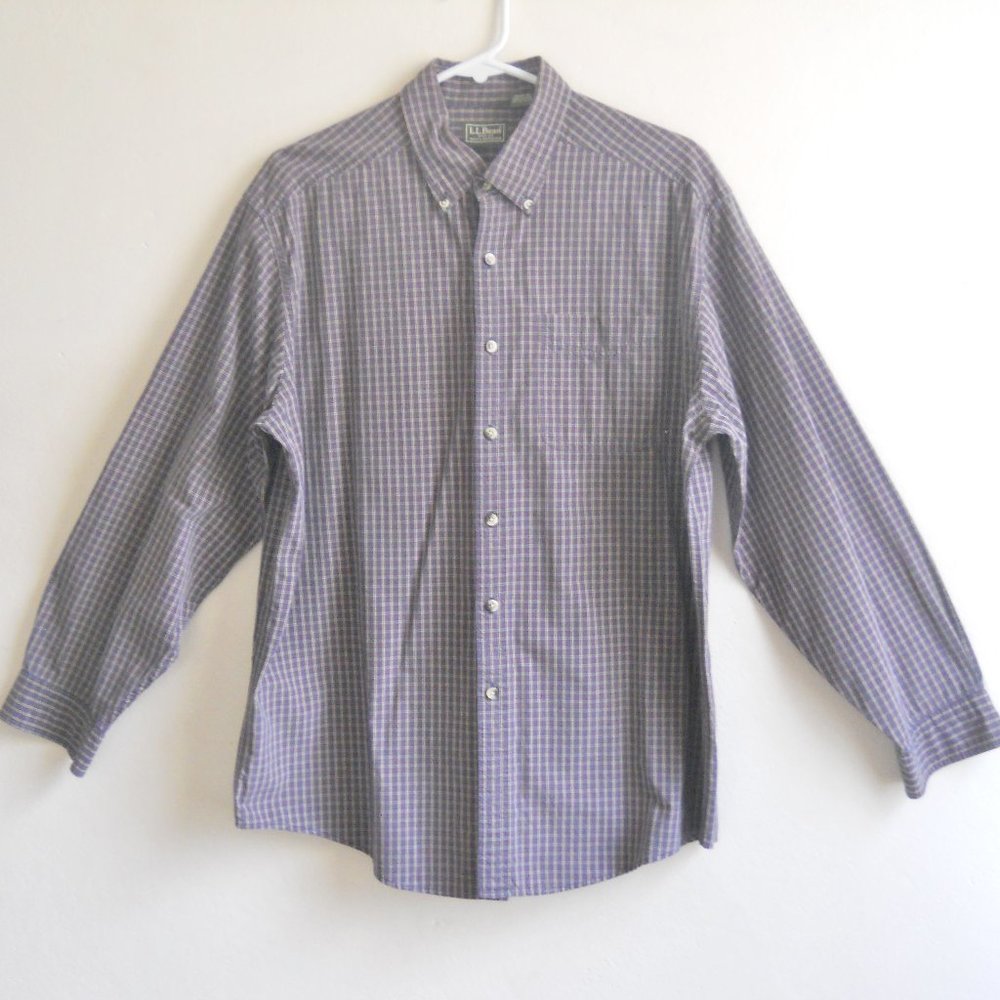 L.L. Bean Button Down Shirt, Men's L Reg, Long Sleeves, Small Plaid
